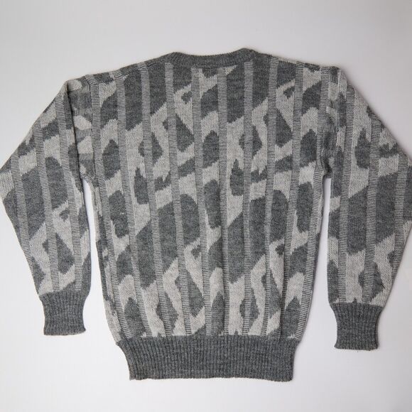 Vtg Monte Carlo Grandpa Sweater Men’s M Gray Geometric 3D Ribbed tight Knit - Picture 7 of 9